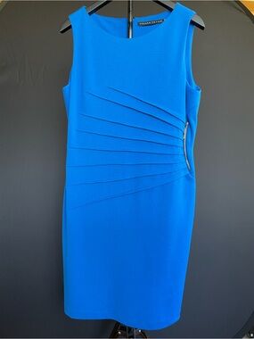 Ivanka Trump Sunburst Pleated Zipper Sheath Dress Royal Blue Size 14